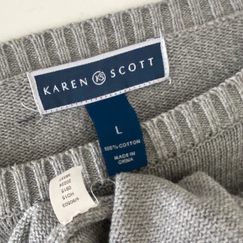 Karen Scott Sizes L 100% cotton Heather Gray Button-Accent Sweater